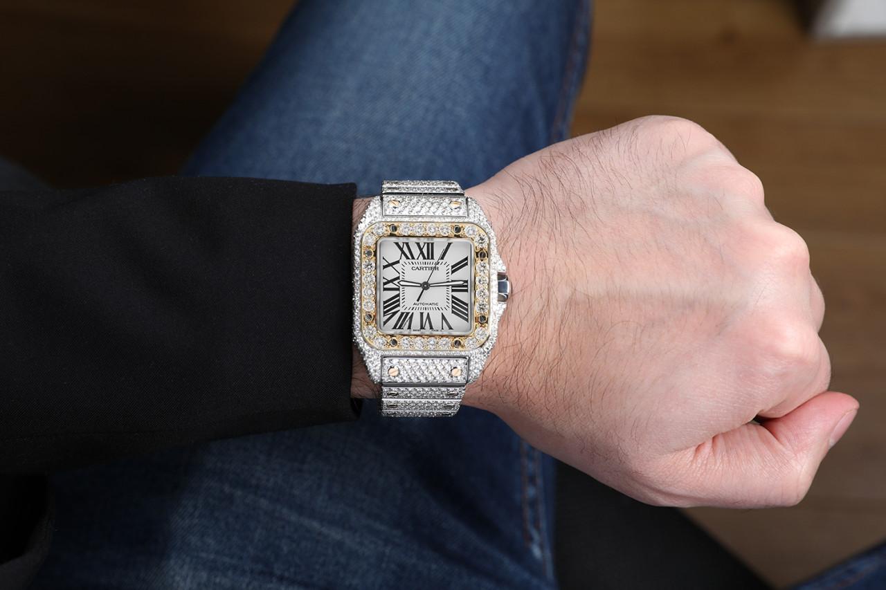 Cartier Santos 100 Large Automatic Two Tone Diamond Watch W200728G