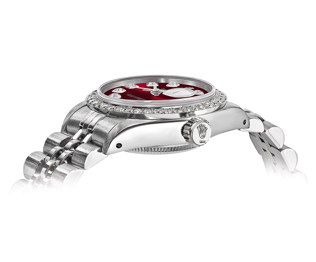 Rolex DateJust 26mm Red Dial-Diamond Bezel 1.50ct