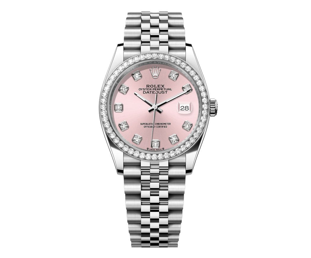 Rolex DateJust 36mm Jubilee-Pink Dial-Diamond Bezel 1.50ct
