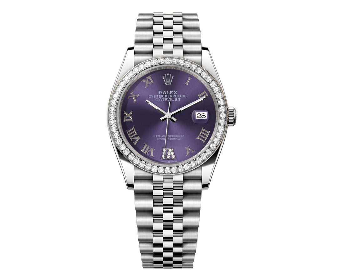 Rolex DateJust 36mm Purple Roman Diamond Dial - Diamond Bezel 16014