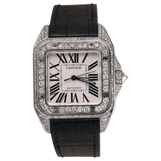 Cartier Santos 100 Stainless Steel Iced Out Watch W20073X8