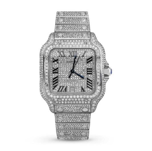 Cartier Santos Ref 4072 WSSA0018 Diamond Dial Diamond Band Case Steel Box Paper