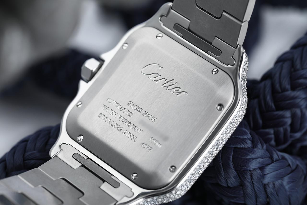 Cartier Santos Large Stainless Steel Watch with Custom Diamonds WSSA0018