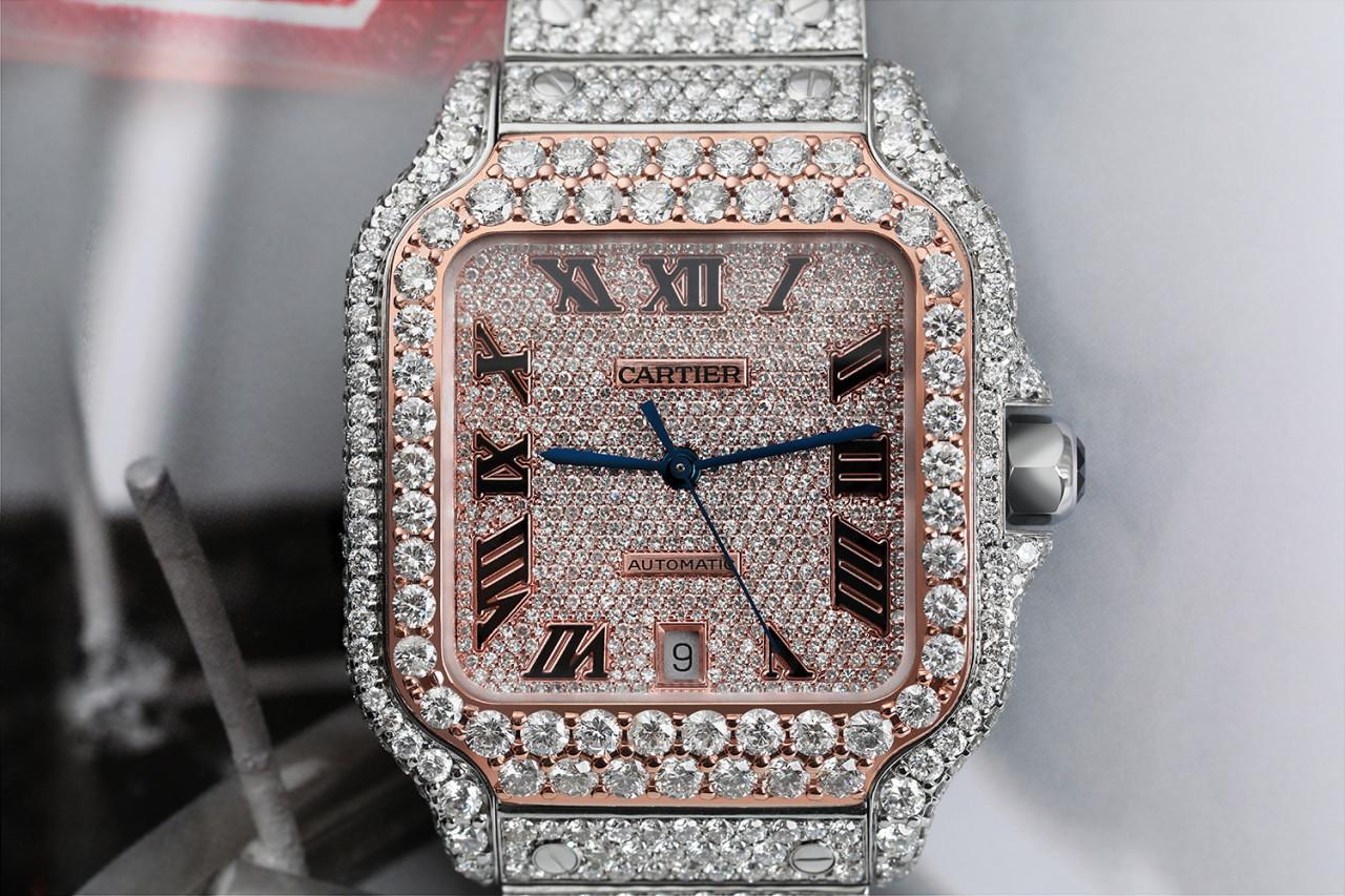 Cartier Santos Custom Diamond Stainless Steel and Rose Gold Watch WSSA0018