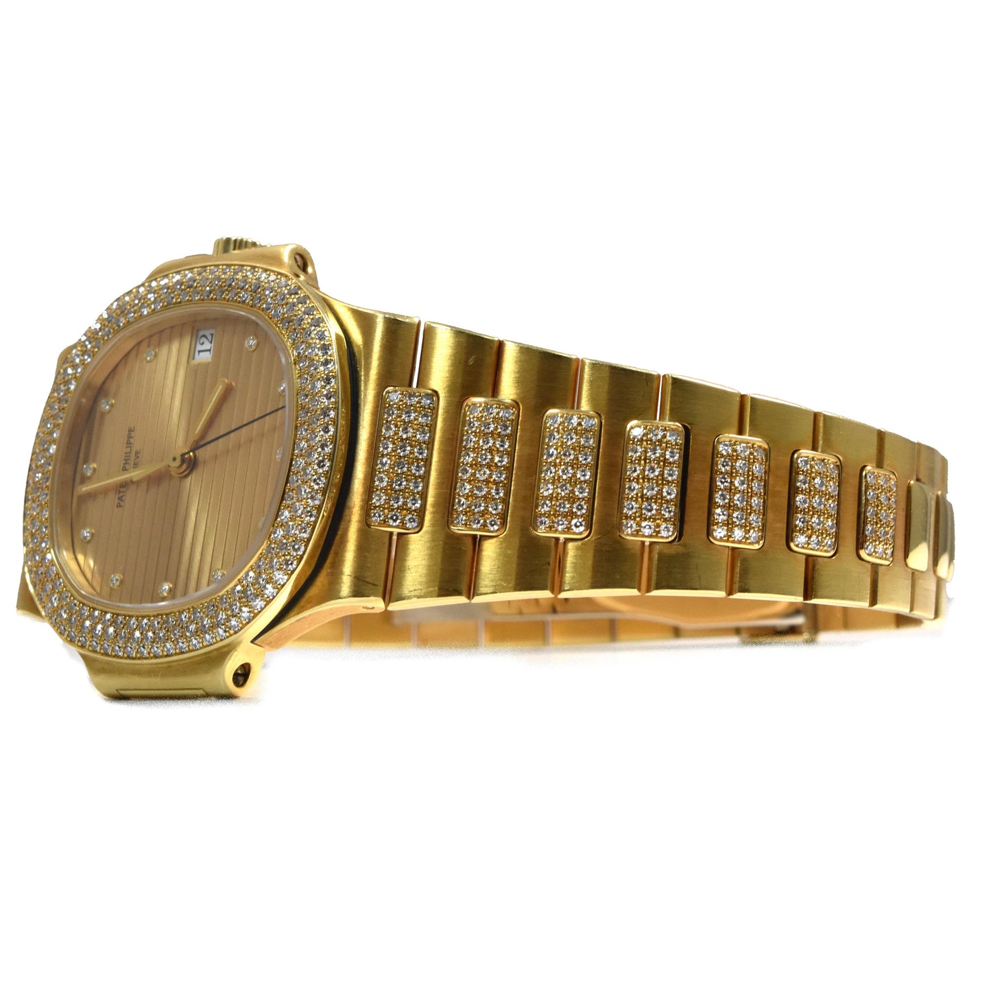 Patek Philippe Nautilus 3800/1 in 18k Yellow Gold with Custom Diamond Watch