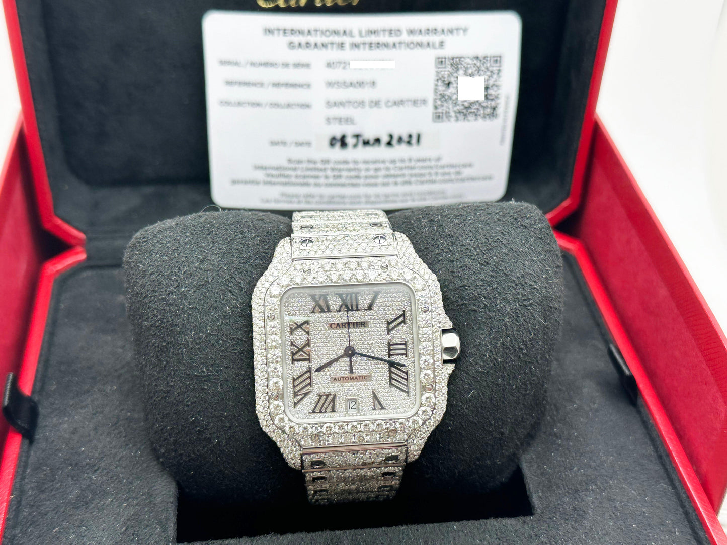 Cartier Santos Ref 4072 WSSA0018 Diamond Dial Diamond Band Case Steel Box Paper