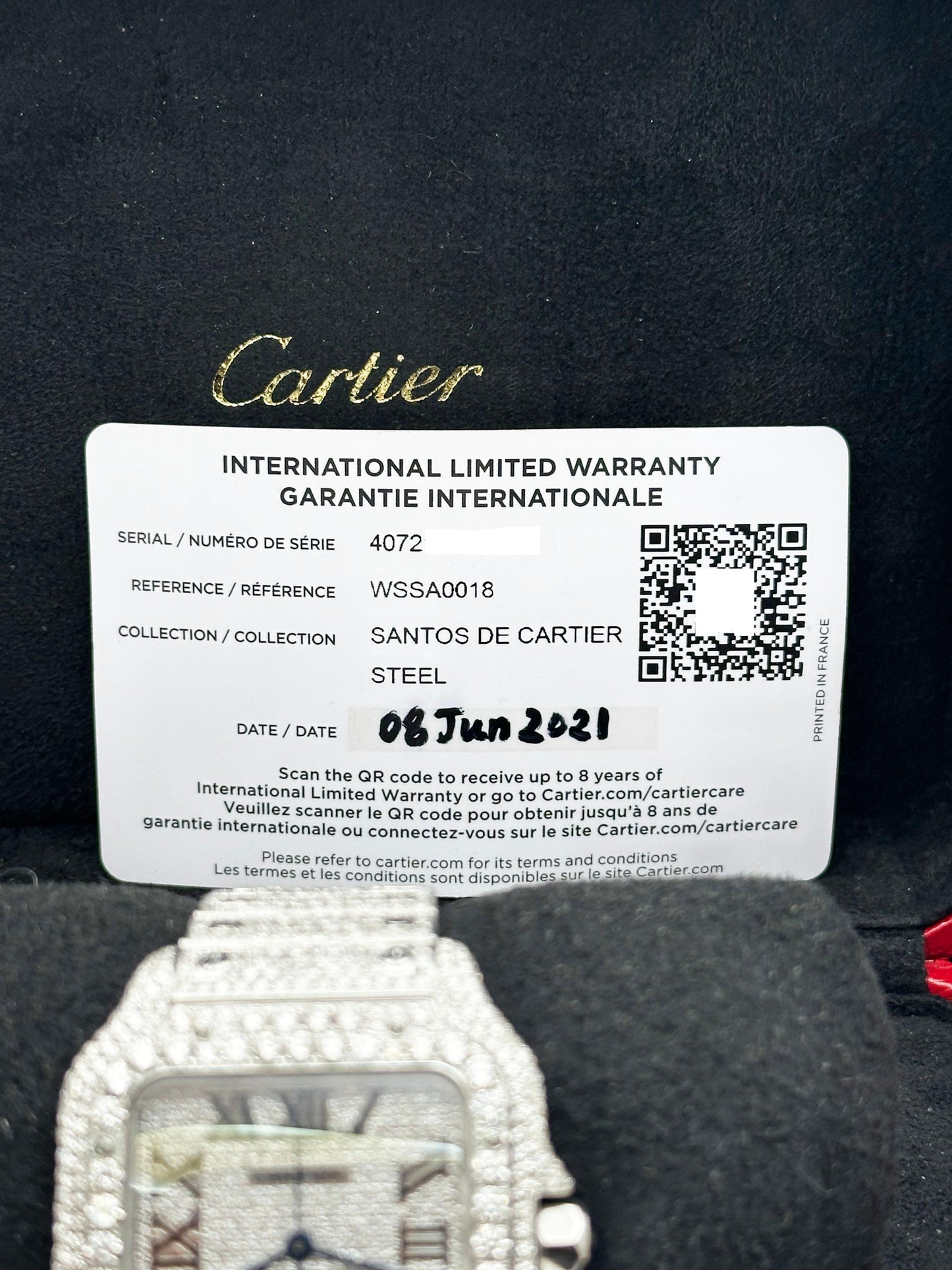 Cartier Santos Ref 4072 WSSA0018 Diamond Dial Diamond Band Case Steel Box Paper