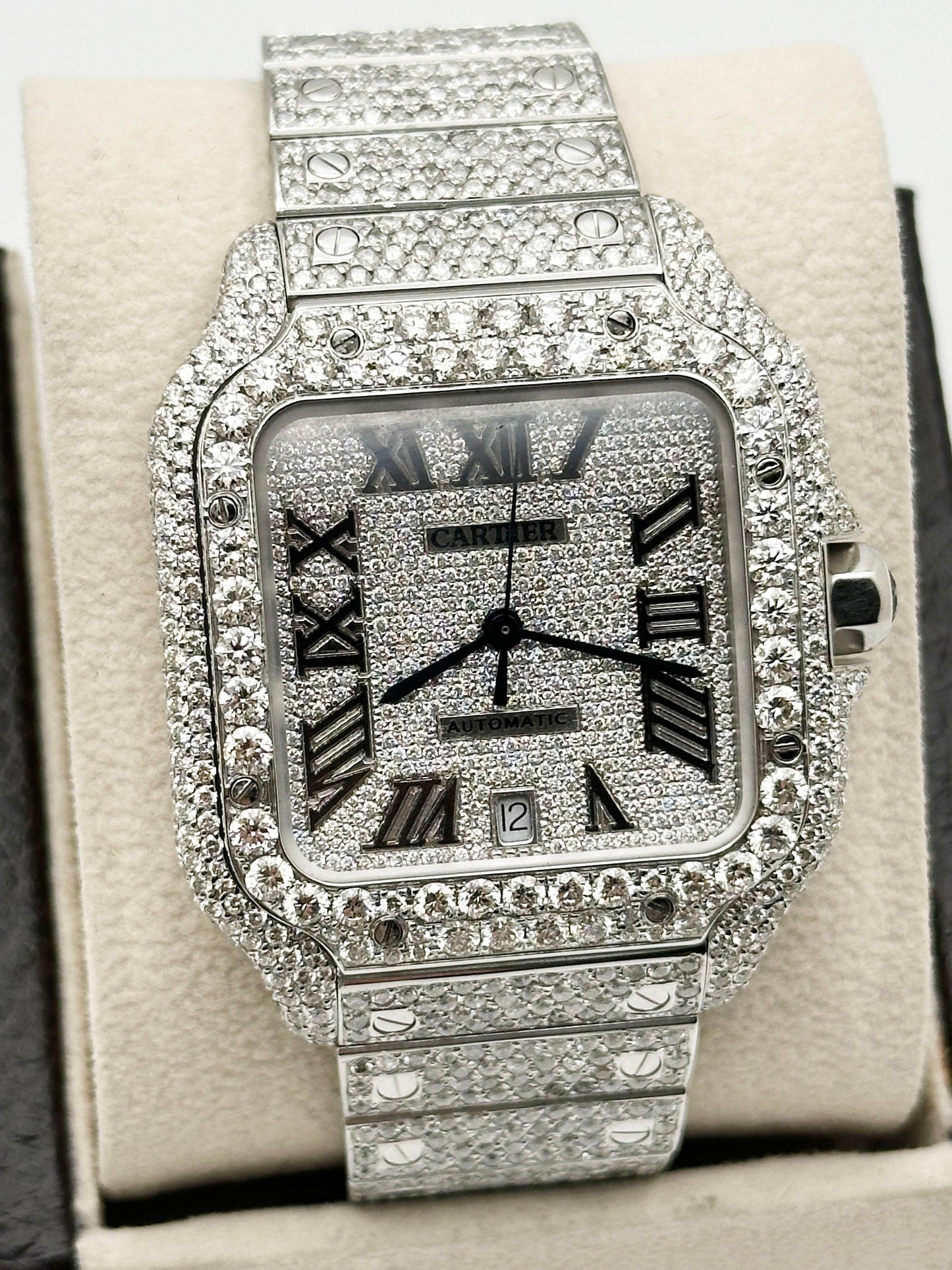 Cartier Santos Ref 4072 WSSA0018 Diamond Dial Diamond Band Case Steel Box Paper
