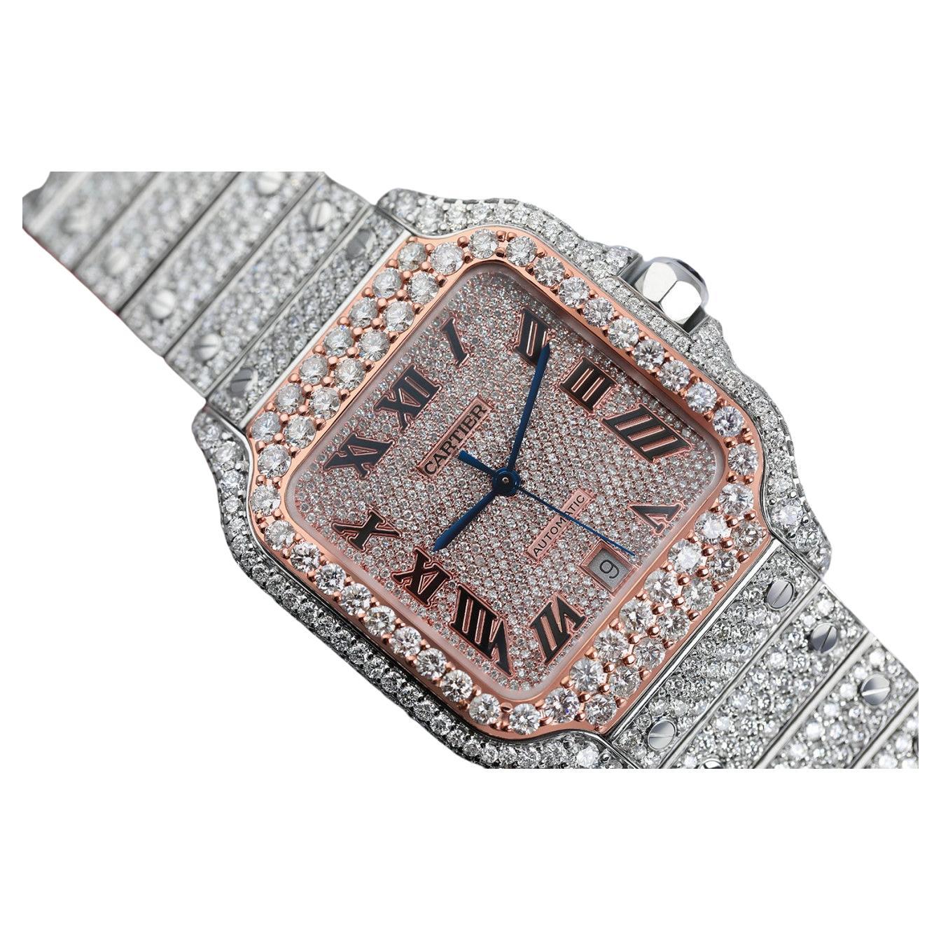 Cartier Santos Custom Diamond Stainless Steel and Rose Gold Watch WSSA0018