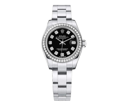 Rolex DateJust 26mm Oyster Black Dial-Diamond Bezel 1.50ct