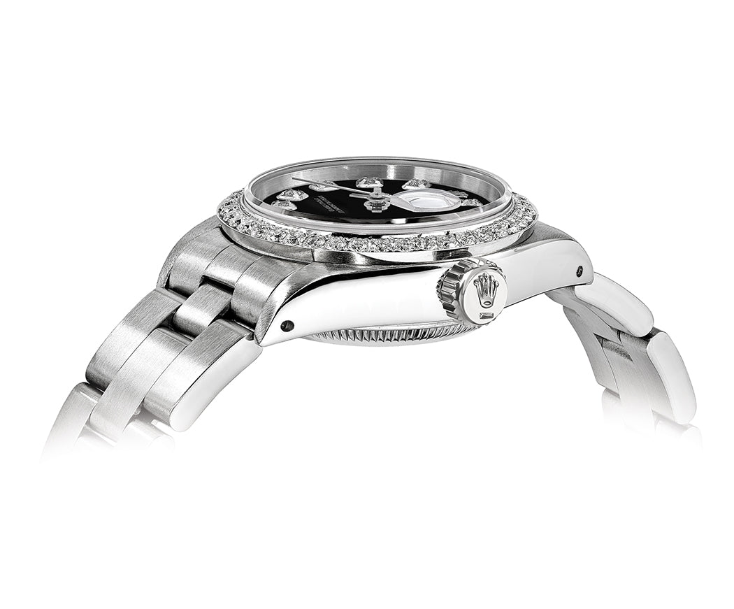 Rolex DateJust 26mm Oyster Black Dial-Diamond Bezel 1.50ct