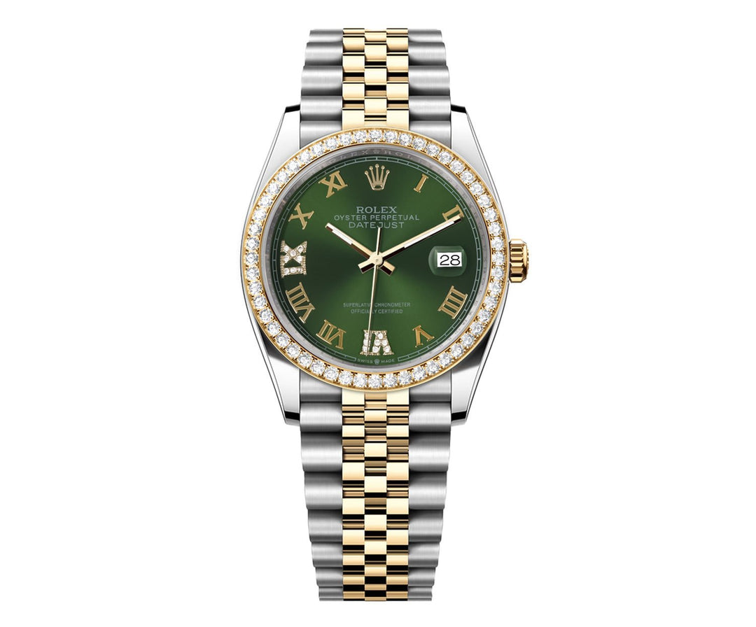 Rolex DateJust 36mm Green Roman Diamond Dial - Diamond Bezel 16013