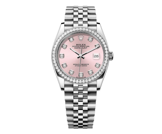 Rolex DateJust 36mm Jubilee-Pink Dial-Diamond Bezel 1.50ct