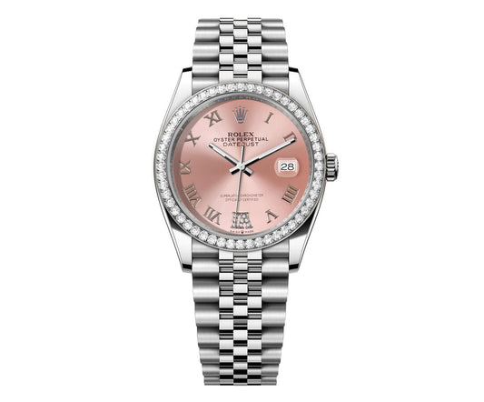 Rolex DateJust 36mm Pink Roman Diamond Dial - Diamond Bezel 16014