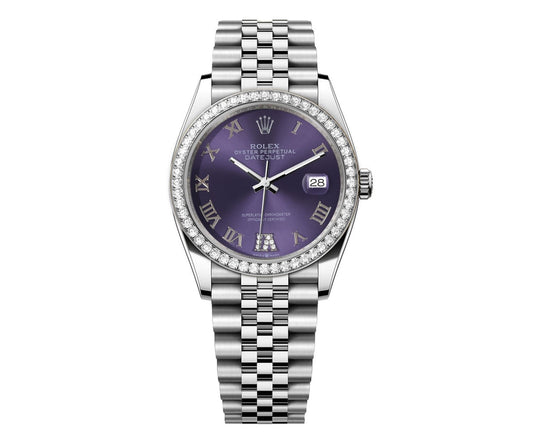 Rolex DateJust 36mm Purple Roman Diamond Dial - Diamond Bezel 16014